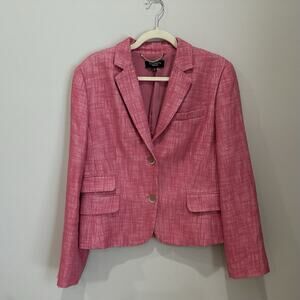Talbots Linen Blend Blazer Pink Jacket Career Interview‎ Preppy Classic Sz 14